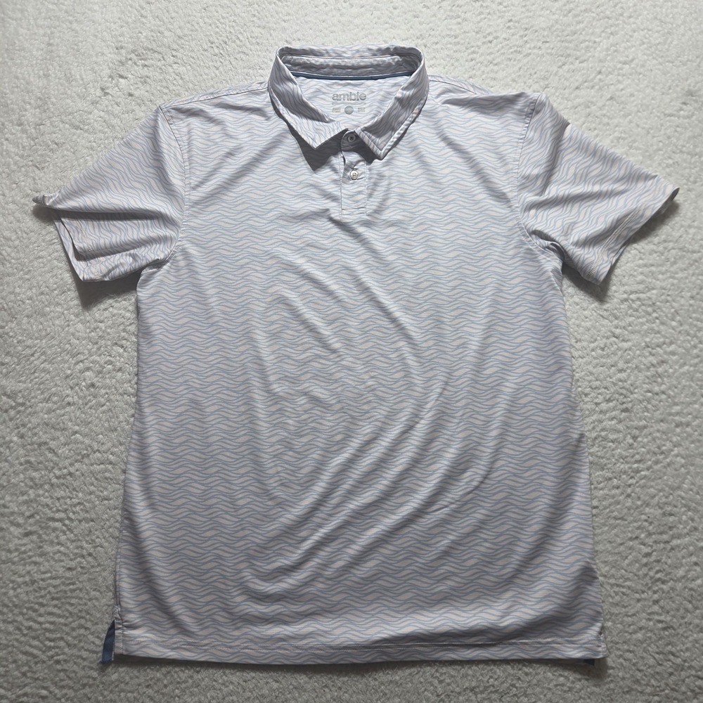 Amble Golf Polo Shirt Mens Size Large White Waved Performance Stretch
